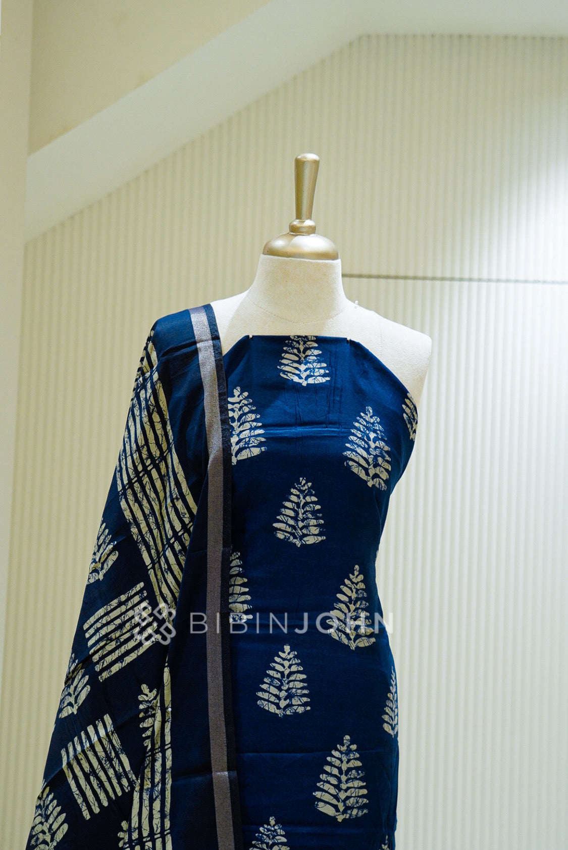 Printed Semi Silk Unstitched Salwar Suit Material Royal Blue  CLOSE VIEW