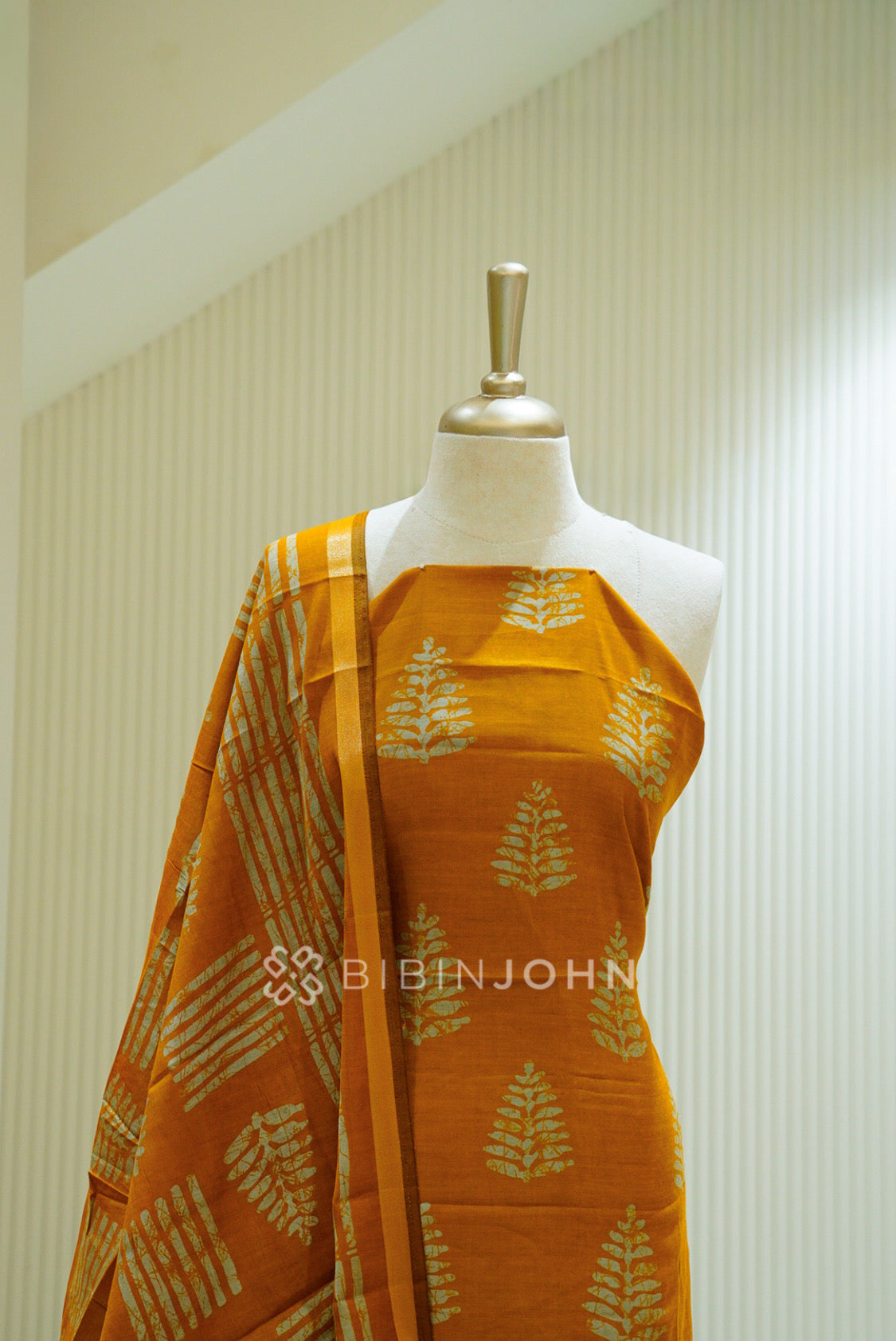 Printed Semi Silk Unstitched Salwar Suit Material Mustard Gold CLOSE VIEW