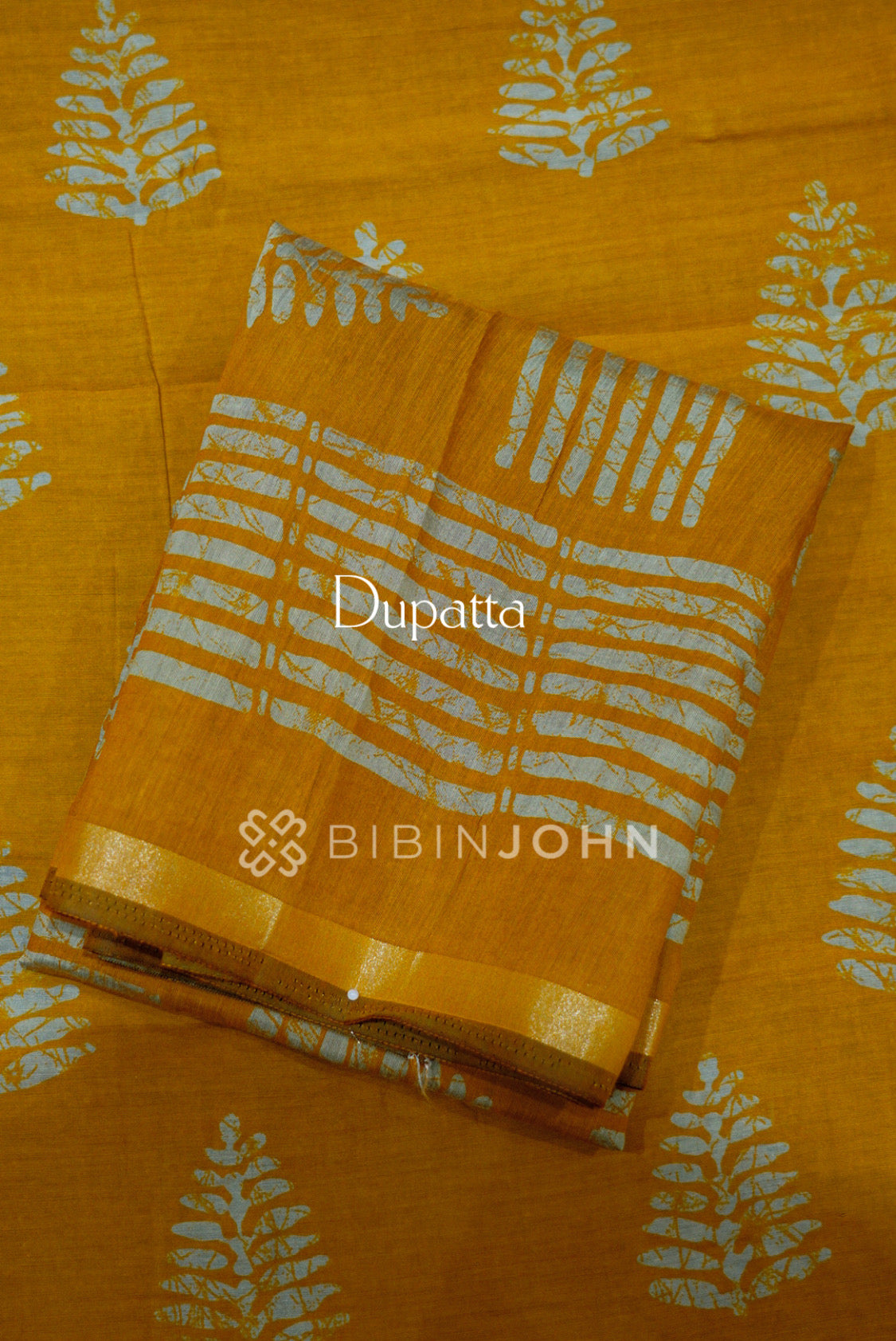Printed Semi Silk Unstitched Salwar Suit Material Mustard Gold DUPATTA