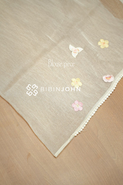 Tissue Organza Embroidery Saree For Women Ivory Cream blouse piece