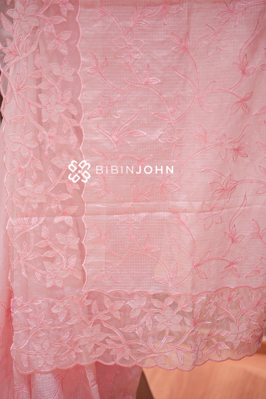 Cotta Embroidery Saree For Women Blush Pink  pallu