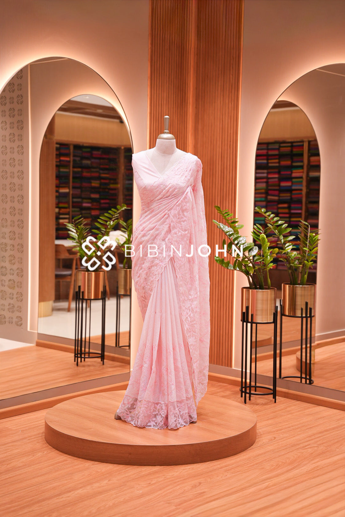 Cotta Embroidery Saree For Women Blush Pink 