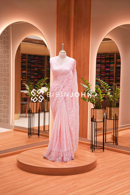 Cotta Embroidery Saree For Women Blush Pink 