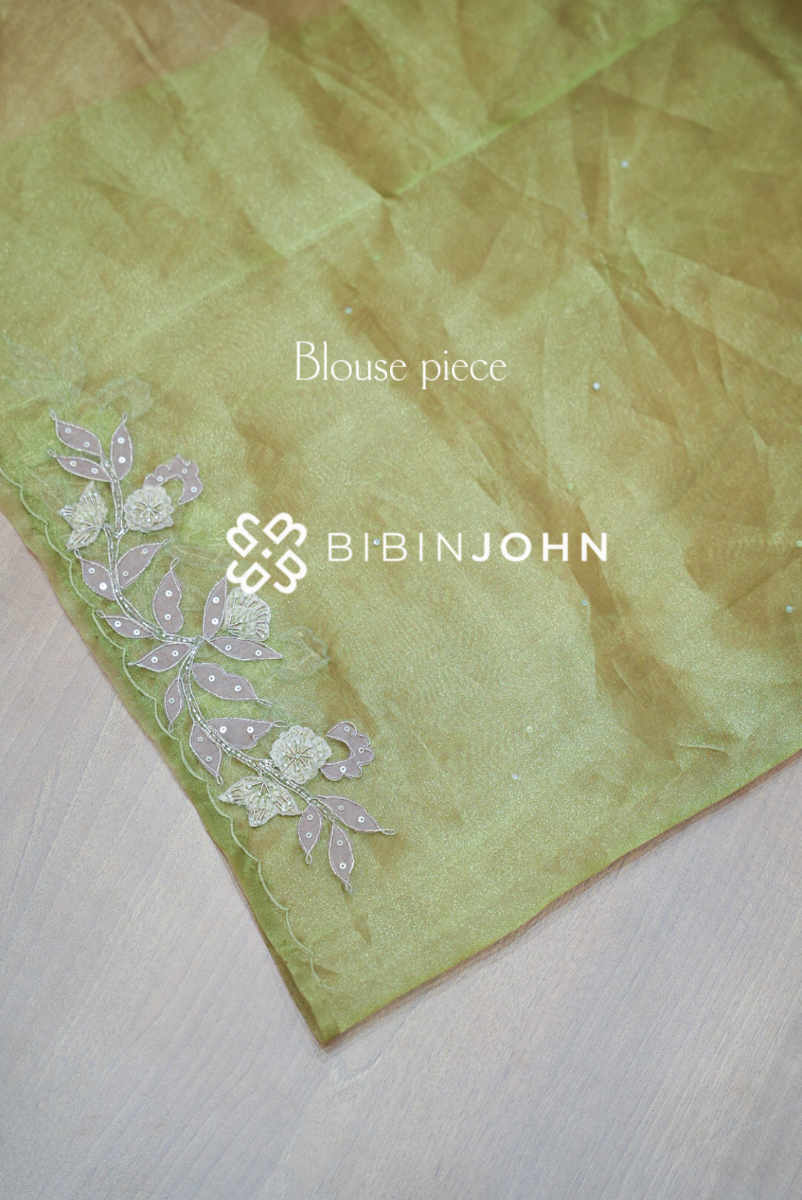 Tissue Organza Embroidery Saree For Women Olive Green BLOUSE PIECE