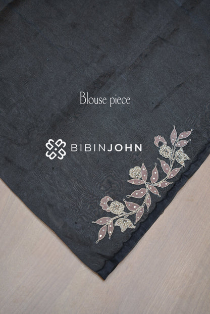 Tissue Organza Embroidery Saree For Women Black BLOUSE PIECE