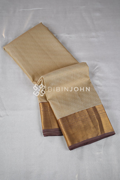Silk Saree For Women Cream With Chocolate Brown