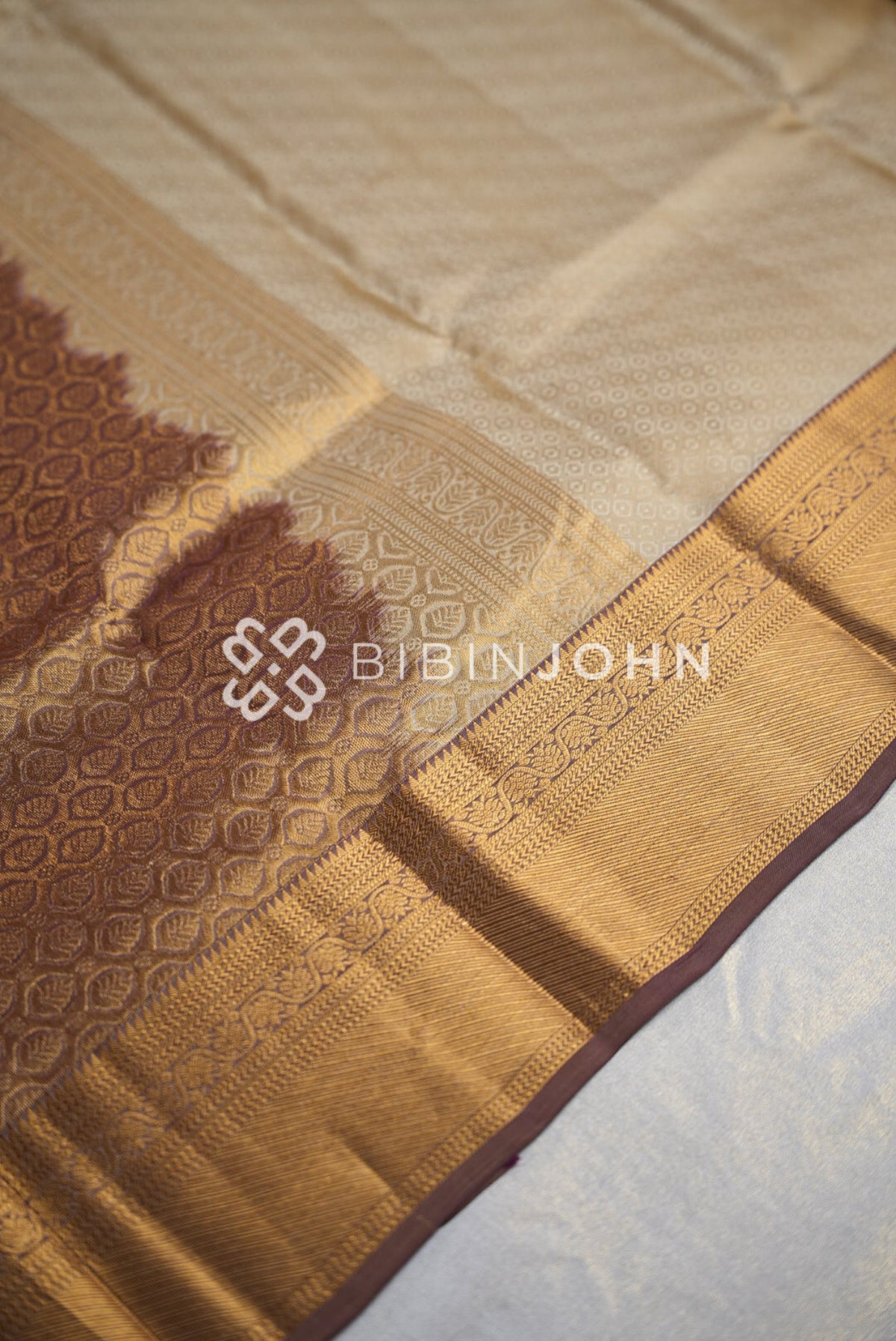 Silk Saree For Women Cream With Chocolate Brown PALLU