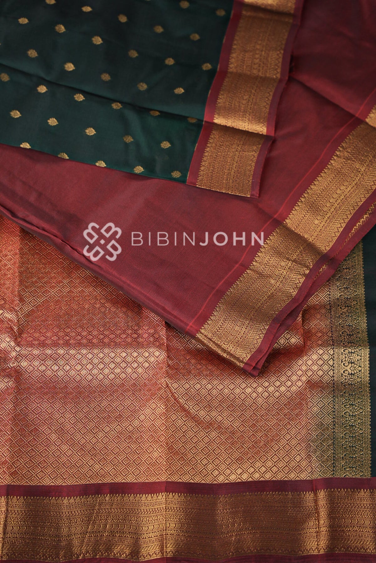 Silk Saree For Women Bottle Green  CLOSE VIEW
