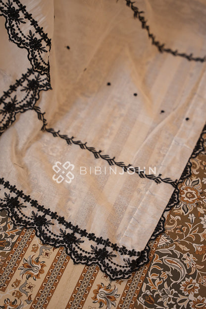 Cotton Embroidery Dupatta For Women Off White side view
