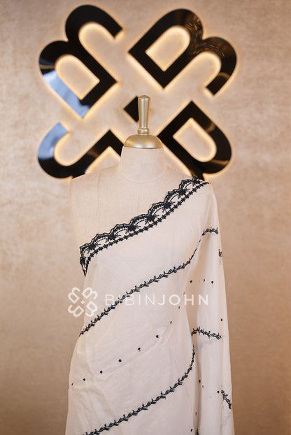 Cotton Embroidery Dupatta For Women Off White close view