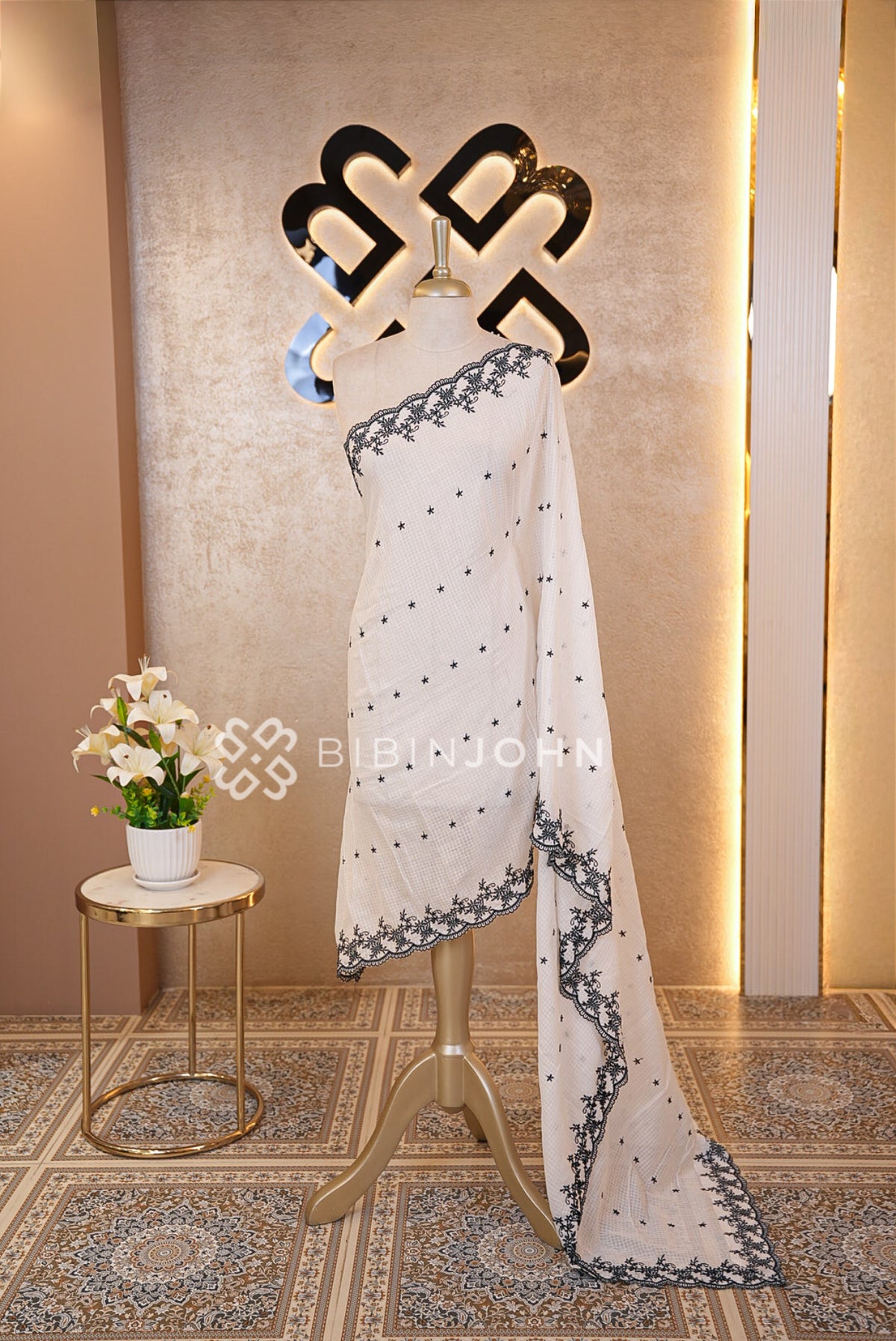 Cotta Embroidery Dupatta For Women White CLOSE VIEW