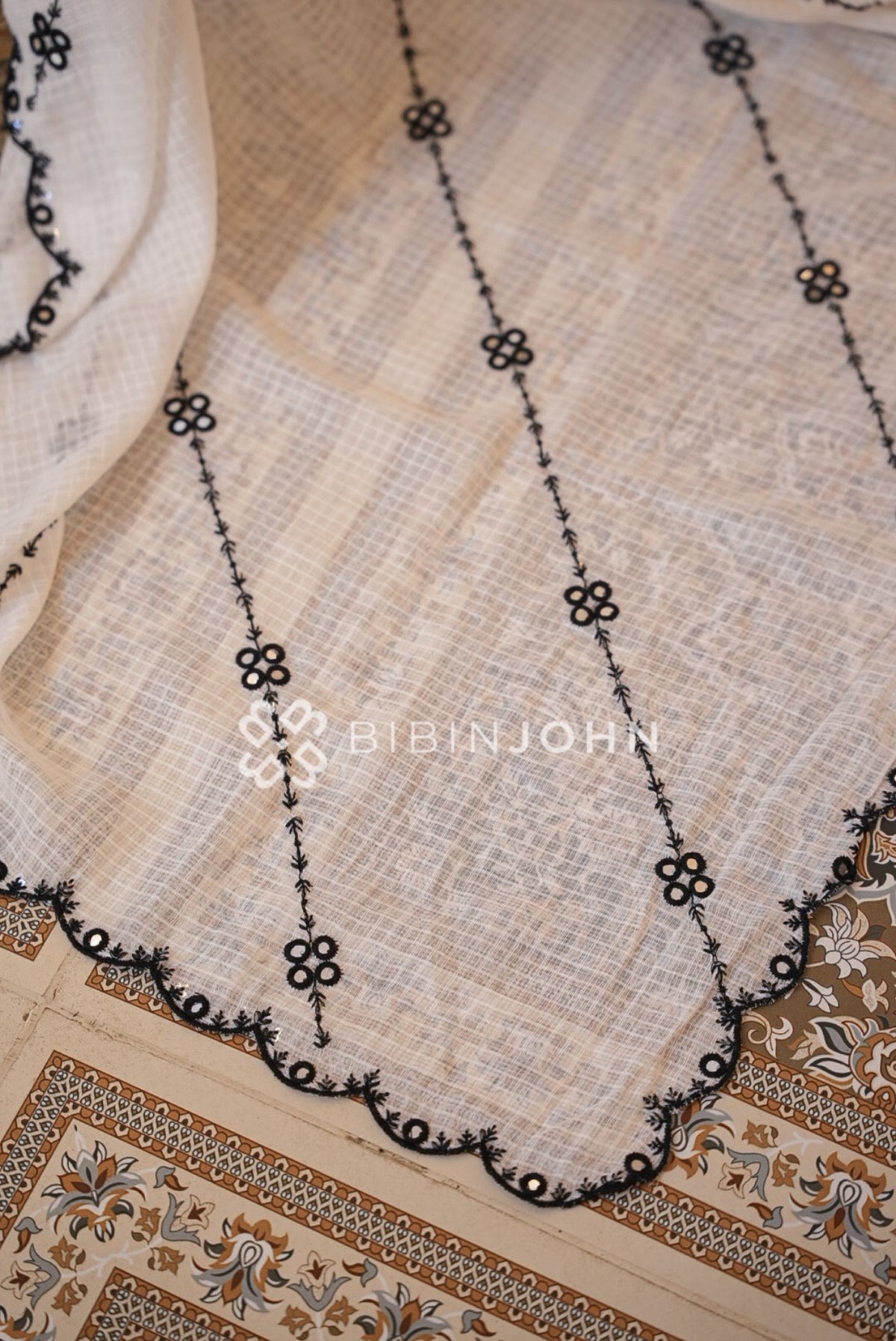 Cotta Embroidery Dupatta For Women White side view