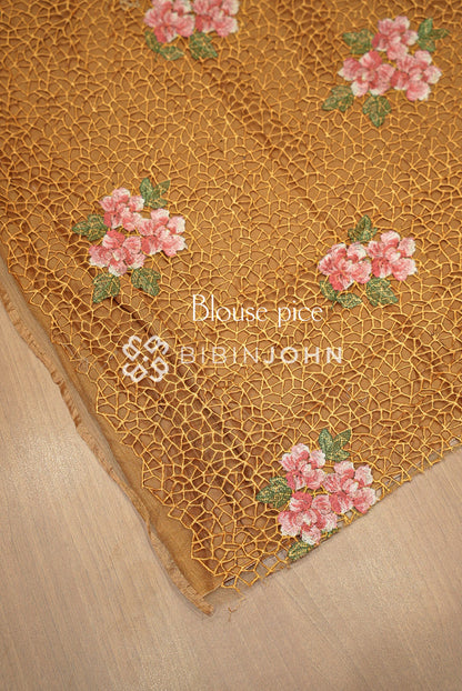 Tissue Organza Embroidery Saree For Women Antique Gold  BLOUSE PIECE