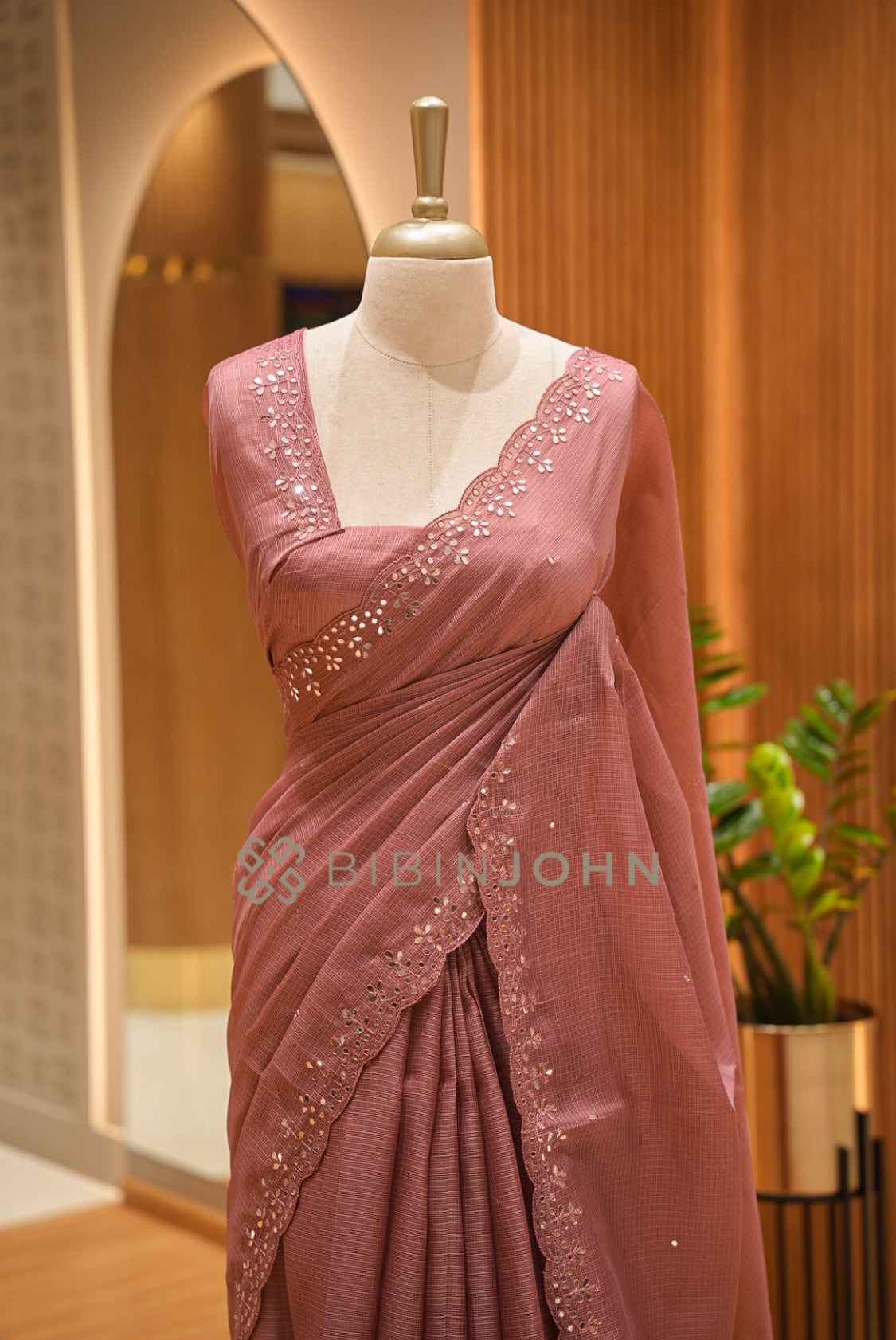 Cotta Embroidery Saree For Women Dusty Rose CLOSE VIEW