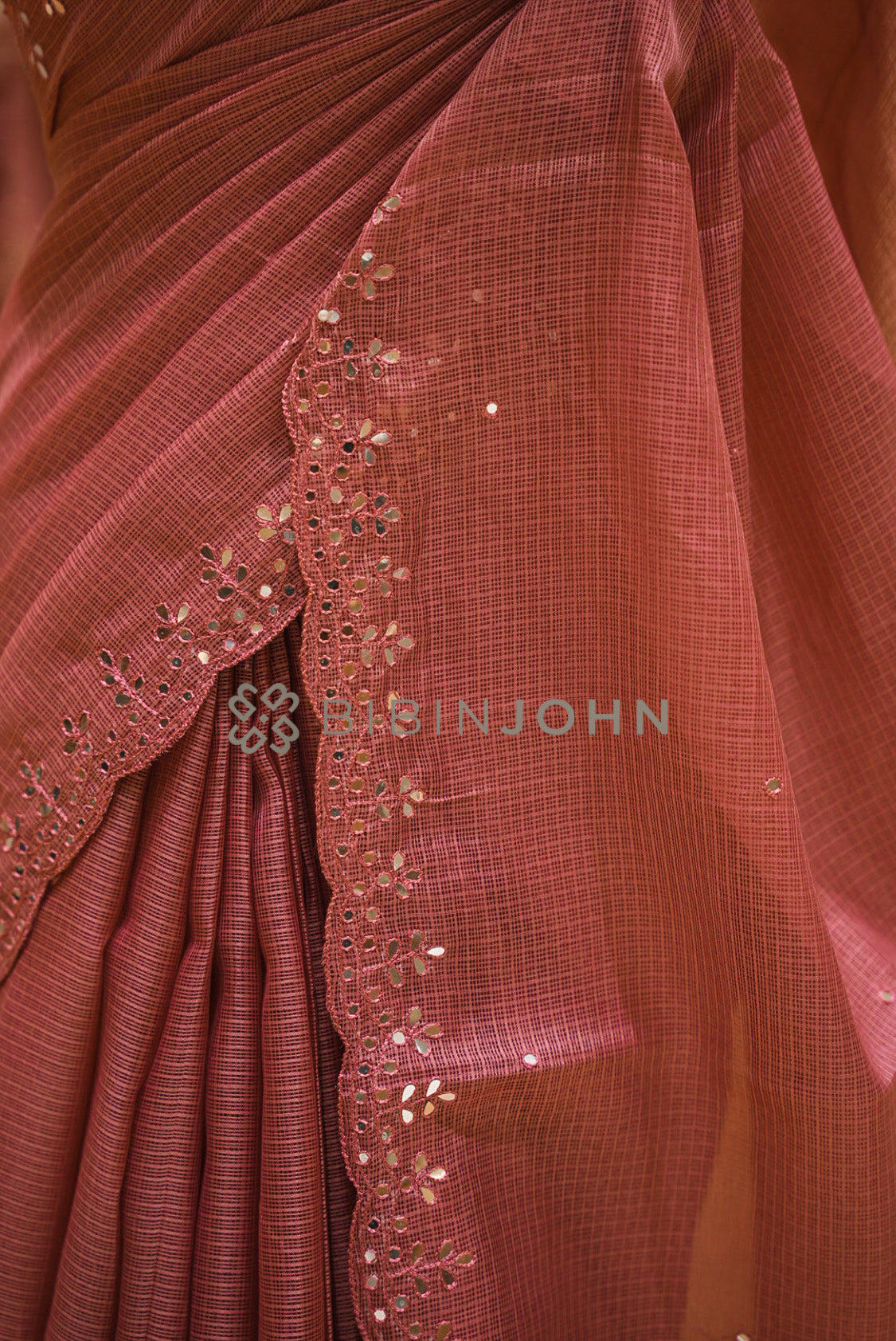 Cotta Embroidery Saree For Women Dusty Rose SIDE VIEW
