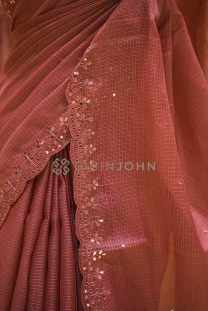 Cotta Embroidery Saree For Women Dusty Rose SIDE VIEW