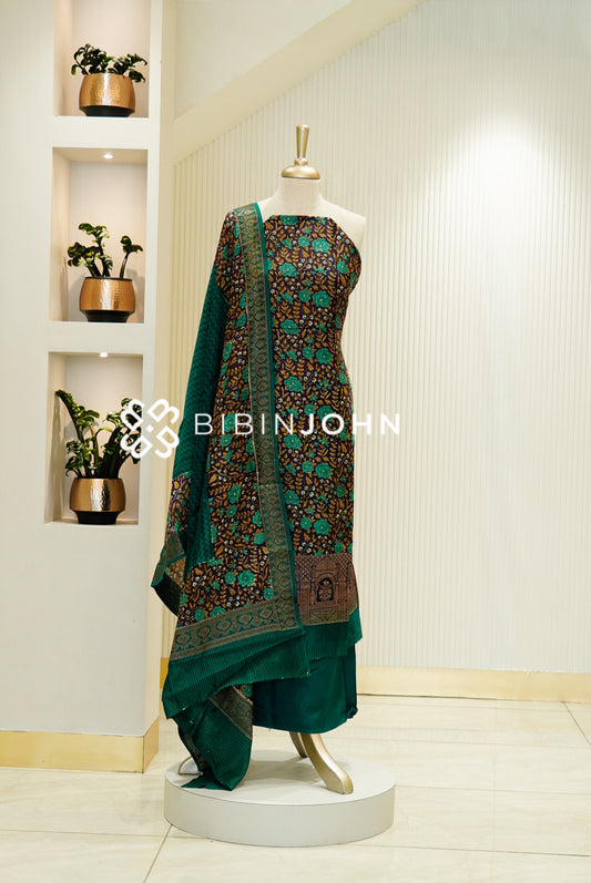 Printed Maheshwari Unstitched Salwar Suit Material Deep Navy 