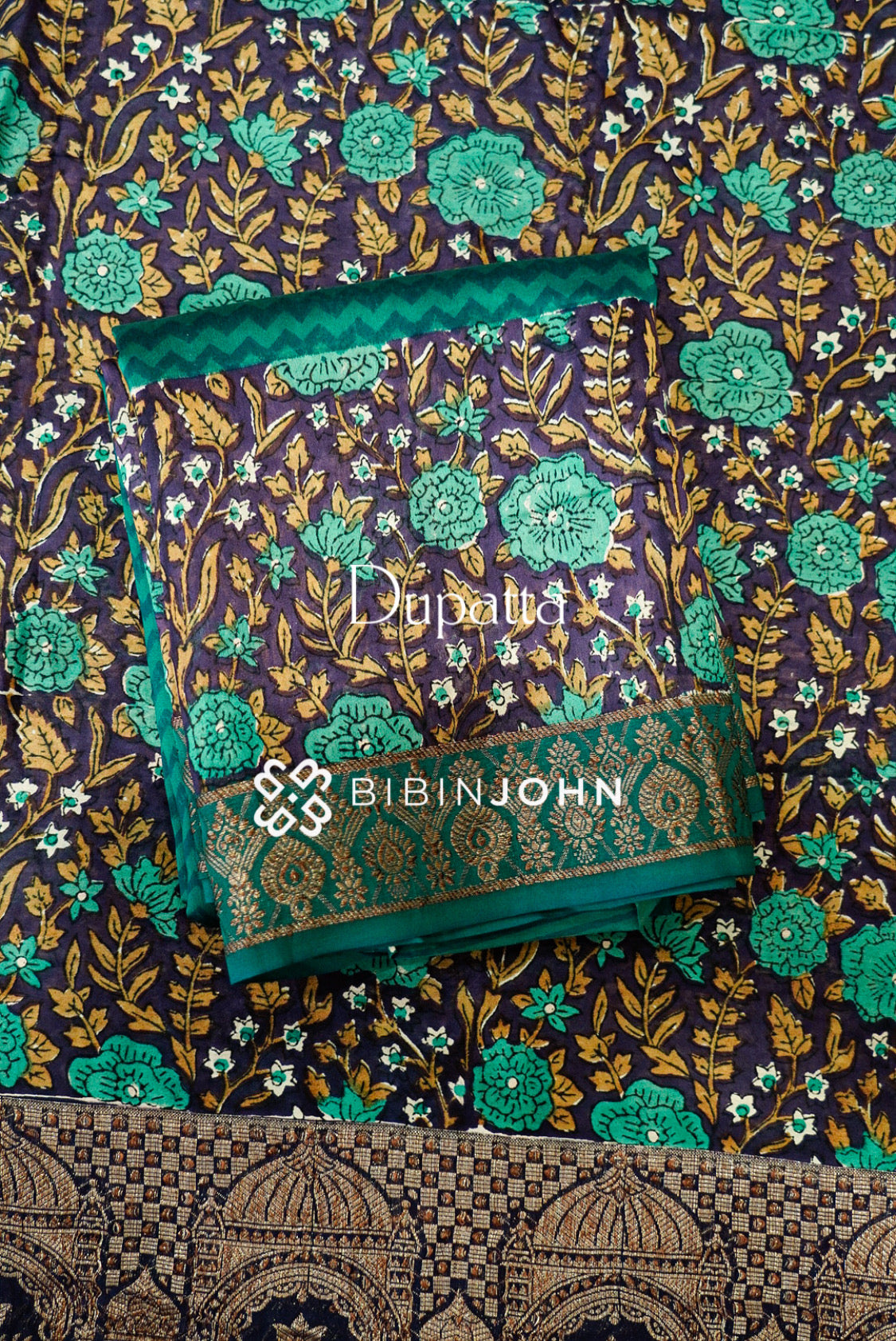 Printed Maheshwari Unstitched Salwar Suit Material Deep Navy DUPATTA