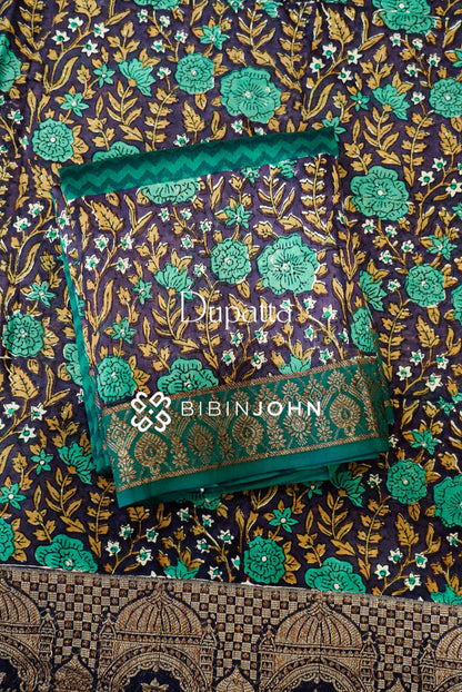 Printed Maheshwari Unstitched Salwar Suit Material Deep Navy DUPATTA