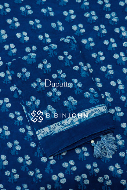Printed Cotton Unstitched Salwar Suit Material Deep Indigo Blue DUPATTA