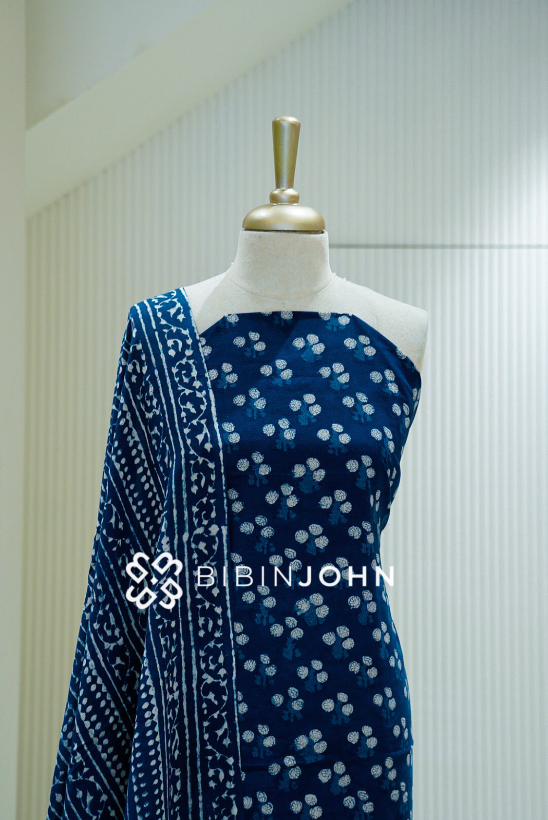 Printed Cotton Unstitched Salwar Suit Material Deep Indigo Blue CLOSE VIEW