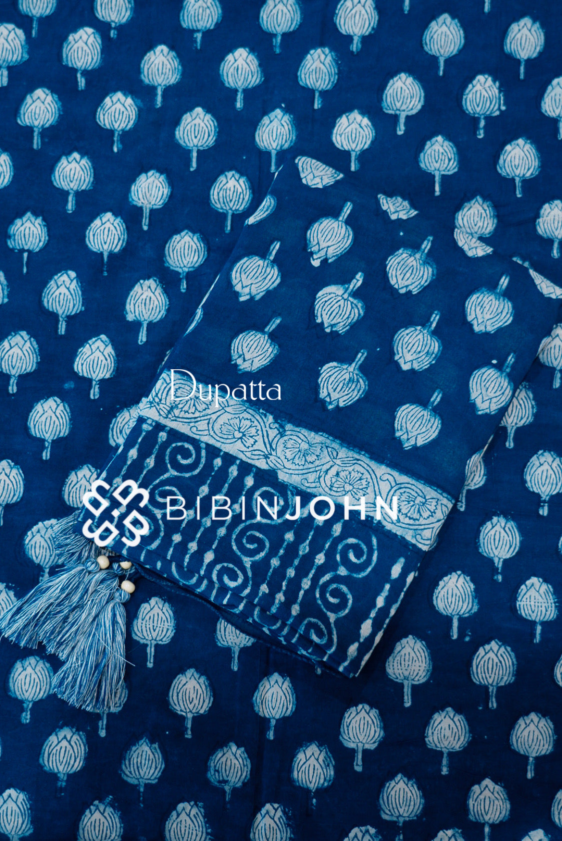 Printed Cotton Unstitched Salwar Suit Material Indigo Blue DUPATTA