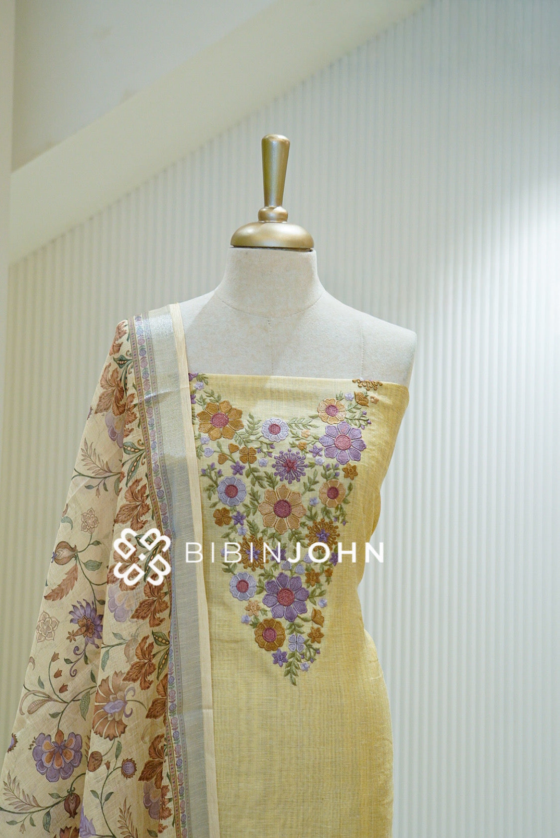 Chanderi Embroidery Unstitched Salwar suit Material Pastel Yellow  CLOSE VIEW