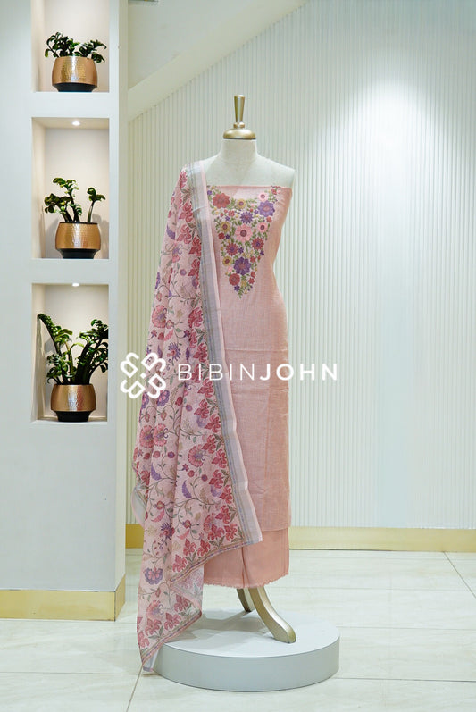Chanderi Embroidery Unstitched Salwar suit Material  Blush Pink
