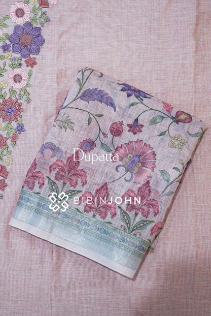 Chanderi Embroidery Unstitched Salwar suit Material  Blush Pink DUPATTA