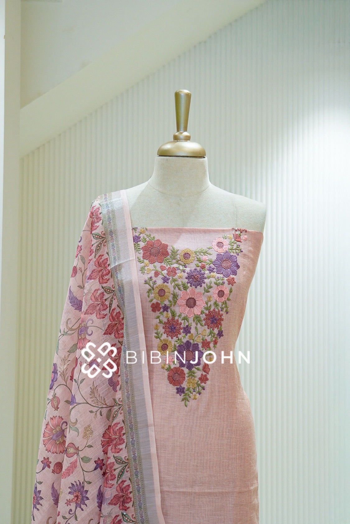 Chanderi Embroidery Unstitched Salwar suit Material  Blush Pink CLOSE VIEW