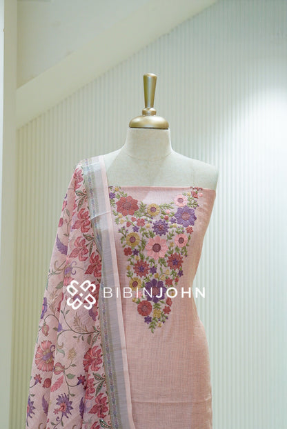 Chanderi Embroidery Unstitched Salwar suit Material  Blush Pink CLOSE VIEW