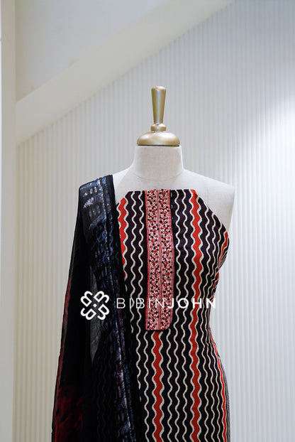 Cotton Embroidery Unstitched Salwar Suits Material Black CLOSE VIEW