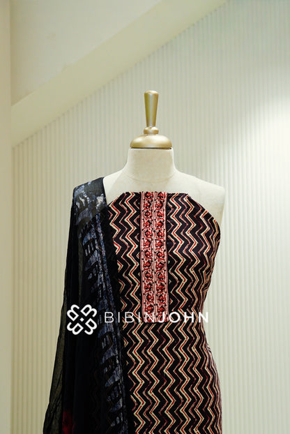 Cotton Embroidery Unstitched Salwar Suits Material Black CLOSE VIEW