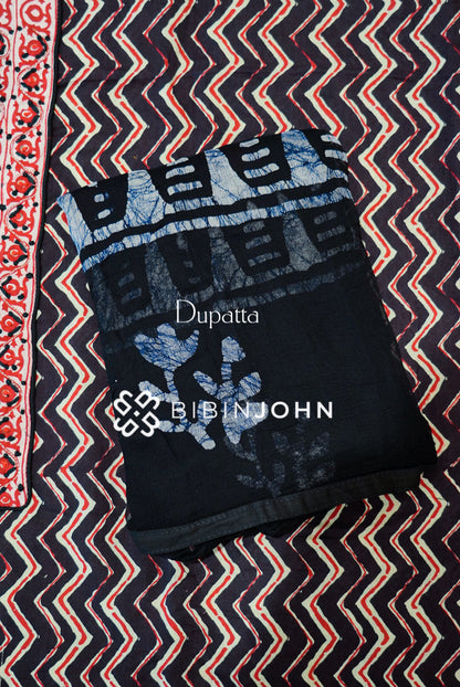 Cotton Embroidery Unstitched Salwar Suits Material Black DUPATTA