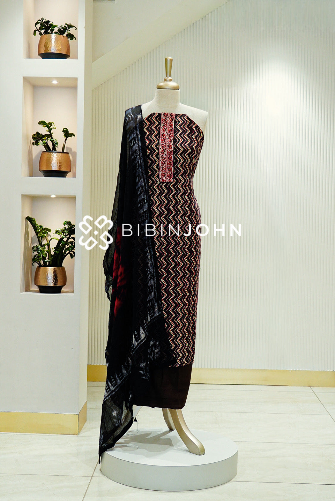 Cotton Embroidery Unstitched Salwar Suits Material Black