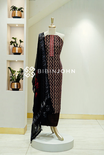 Cotton Embroidery Unstitched Salwar Suits Material Black