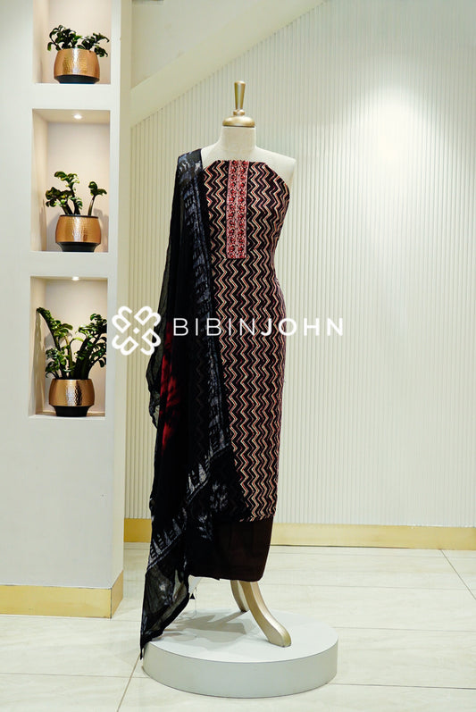 Cotton Embroidery Unstitched Salwar Suits Material Black