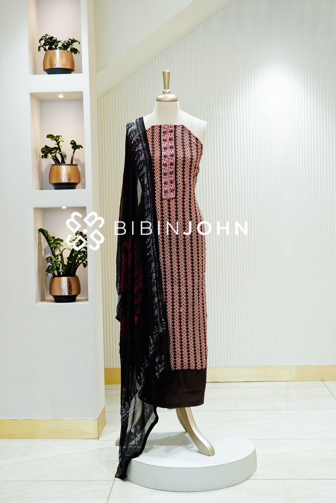 Cotton Embroidery Unstitched Salwar Suits Material Deep Brown