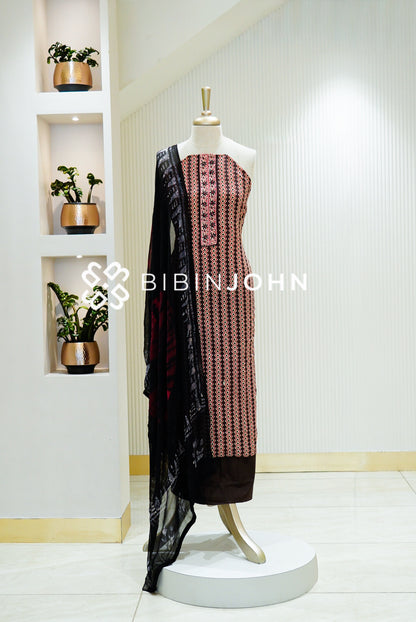 Cotton Embroidery Unstitched Salwar Suits Material Deep Brown