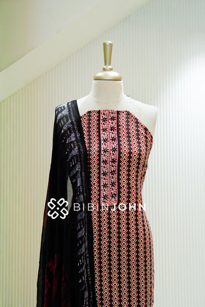 Cotton Embroidery Unstitched Salwar Suits Material Deep Brown CLOSE VIEW