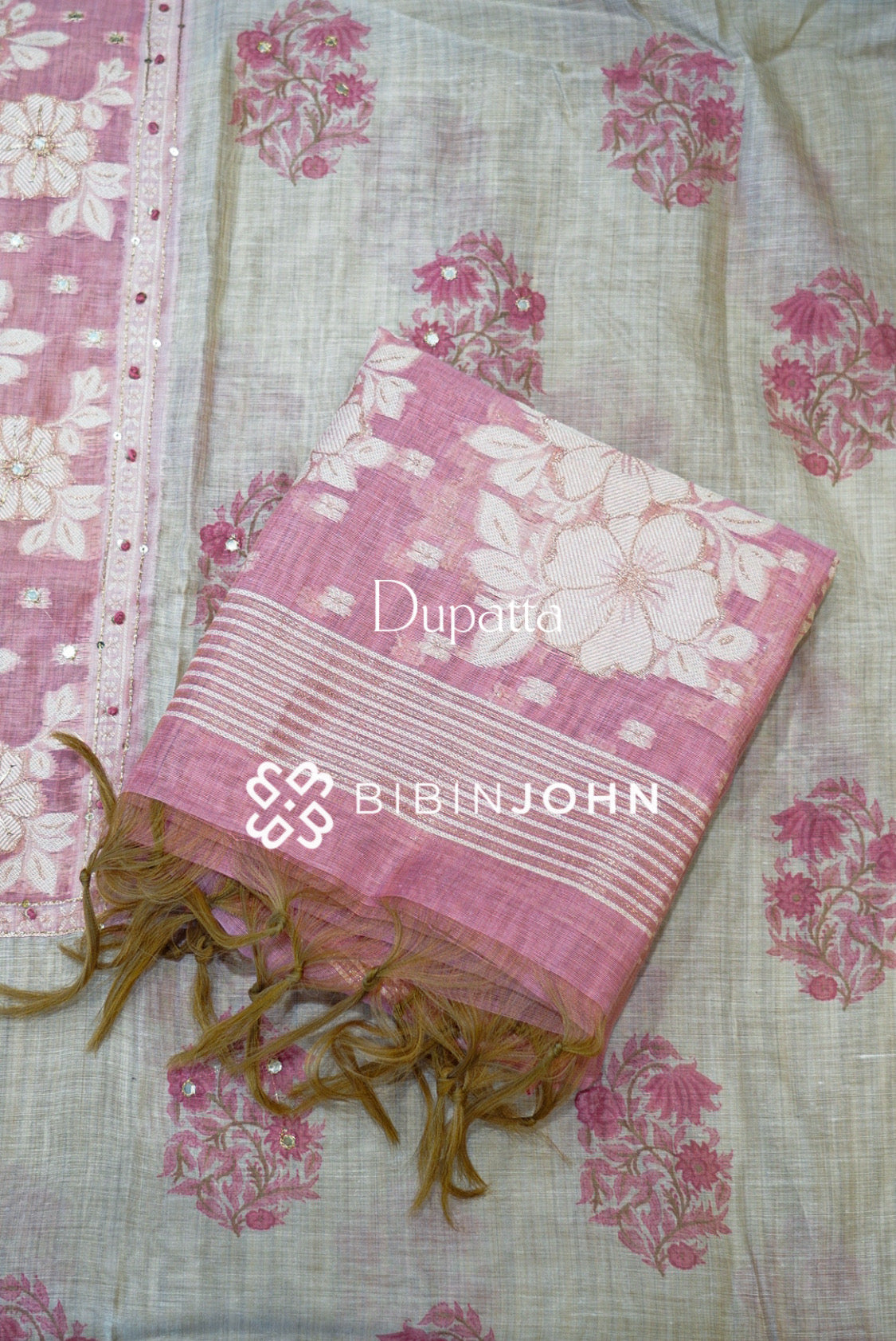 Chanderi Embroidery Unstitched Salwar Suit Material Ivory With Blush Pink  dupatta