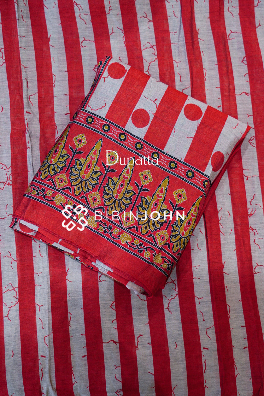 Printed Silk Unstitched Salwar Suit Material Red DUPATTA