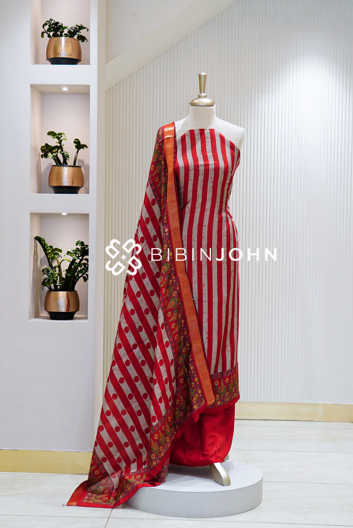 Printed Silk Unstitched Salwar Suit Material Red