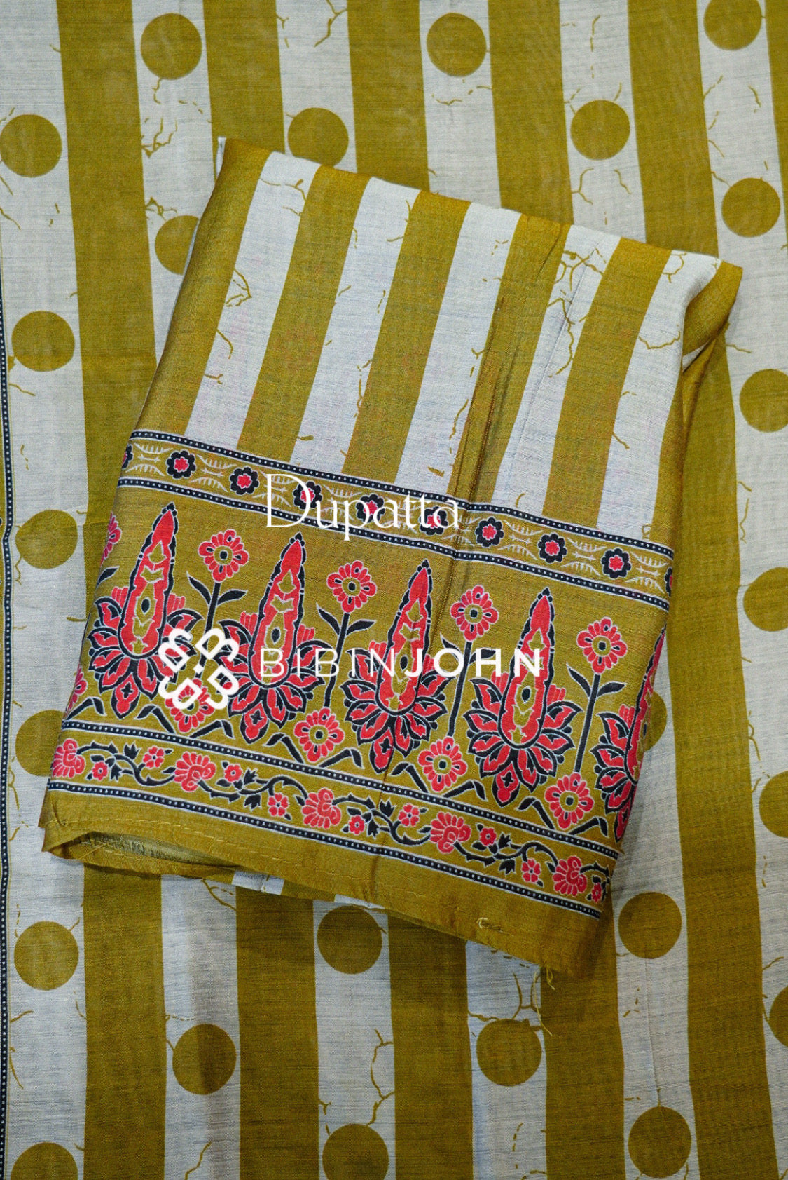 Printed Silk Unstitched Salwar Suit Material Mustard With Ivory dupatta