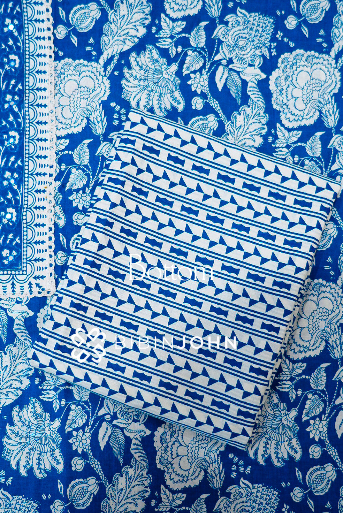 Cotton Embroidery Unstitched Salwar Suits Material Royal Blue With Ivory white BOTTOM