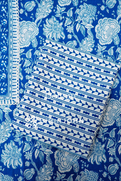 Cotton Embroidery Unstitched Salwar Suits Material Royal Blue With Ivory white BOTTOM
