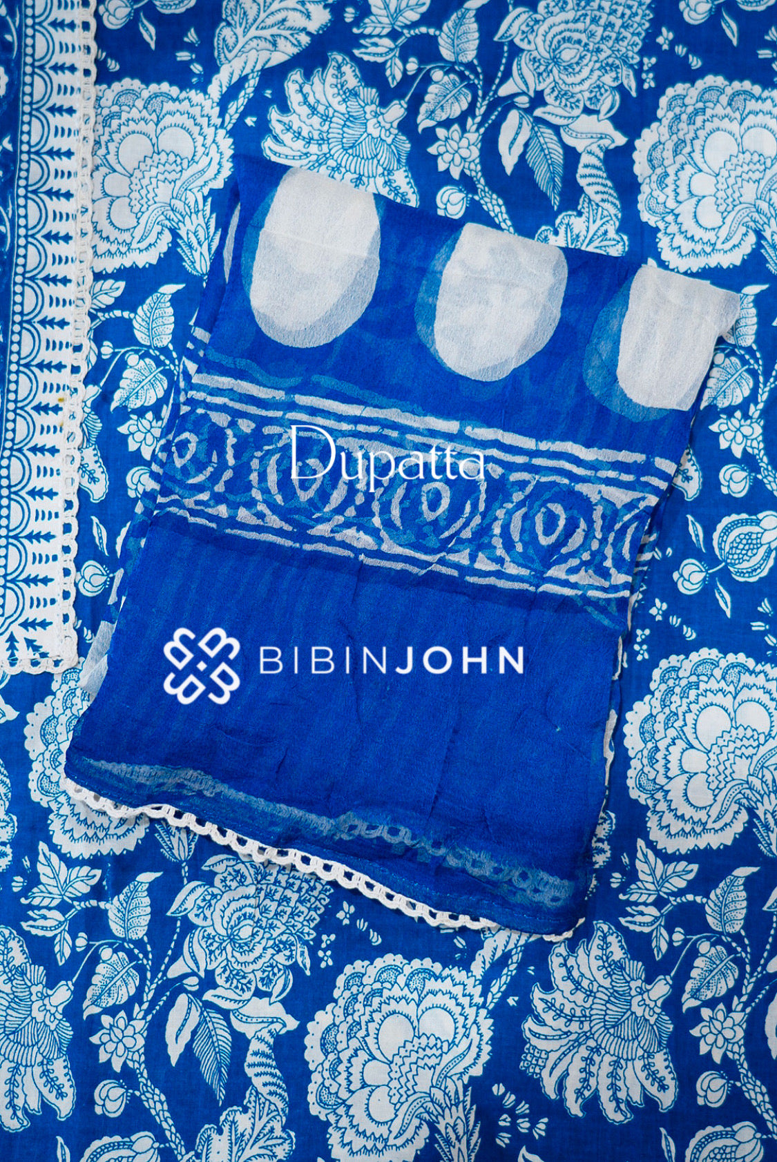 Cotton Embroidery Unstitched Salwar Suits Material Royal Blue With Ivory white DUPATTA