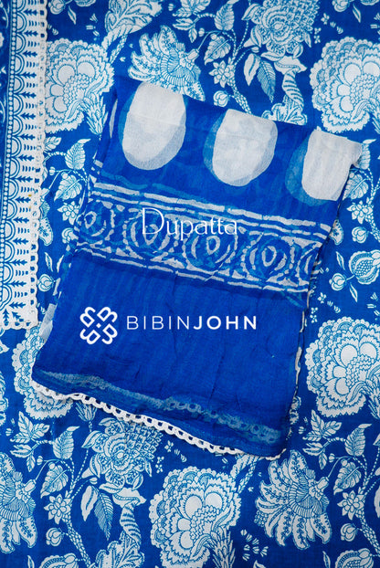Cotton Embroidery Unstitched Salwar Suits Material Royal Blue With Ivory white DUPATTA