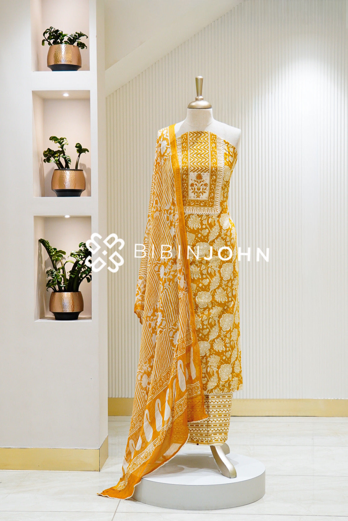 Cotton Embroidery Unstitched Salwar Suits Material Mustard Yellow 