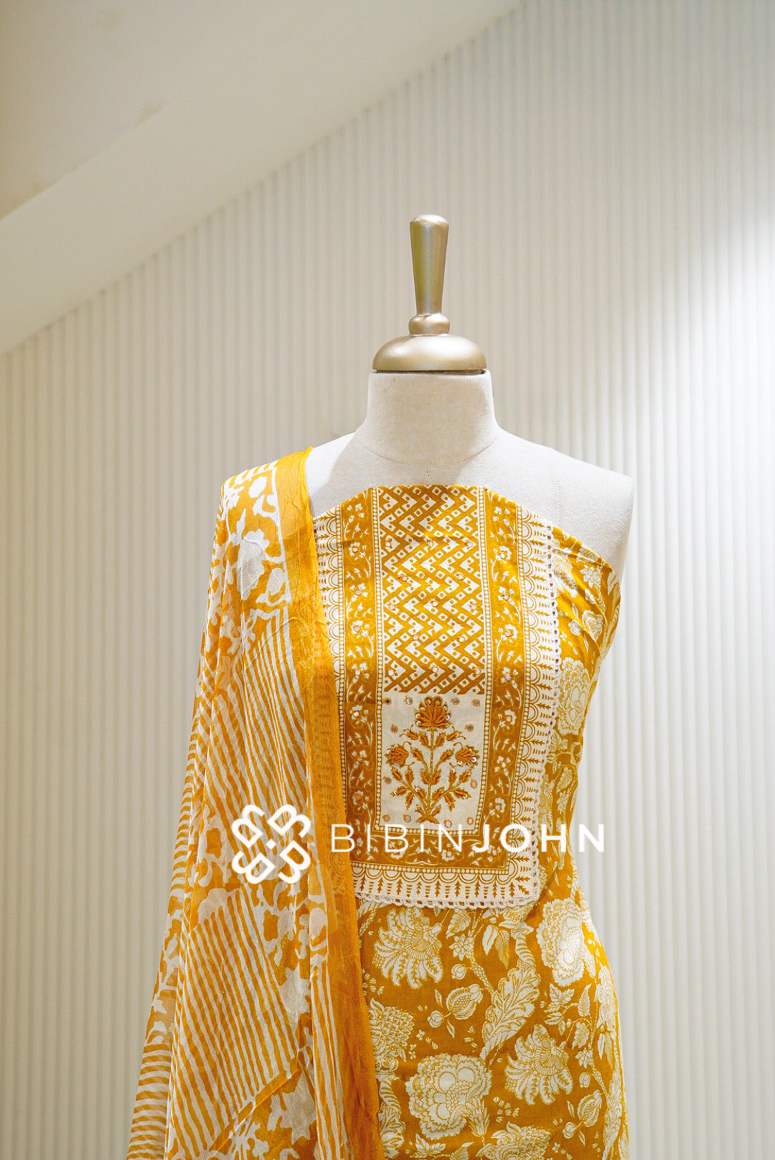 Cotton Embroidery Unstitched Salwar Suits Material Mustard Yellow CLOSE VIEW